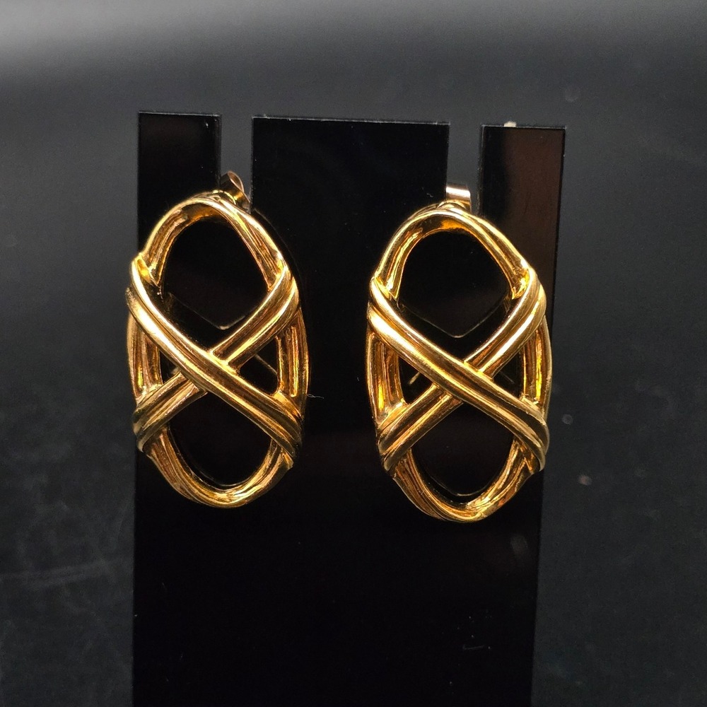 Avon Gold Tone Oval Cross Earrings Pierced Vintage 1990s